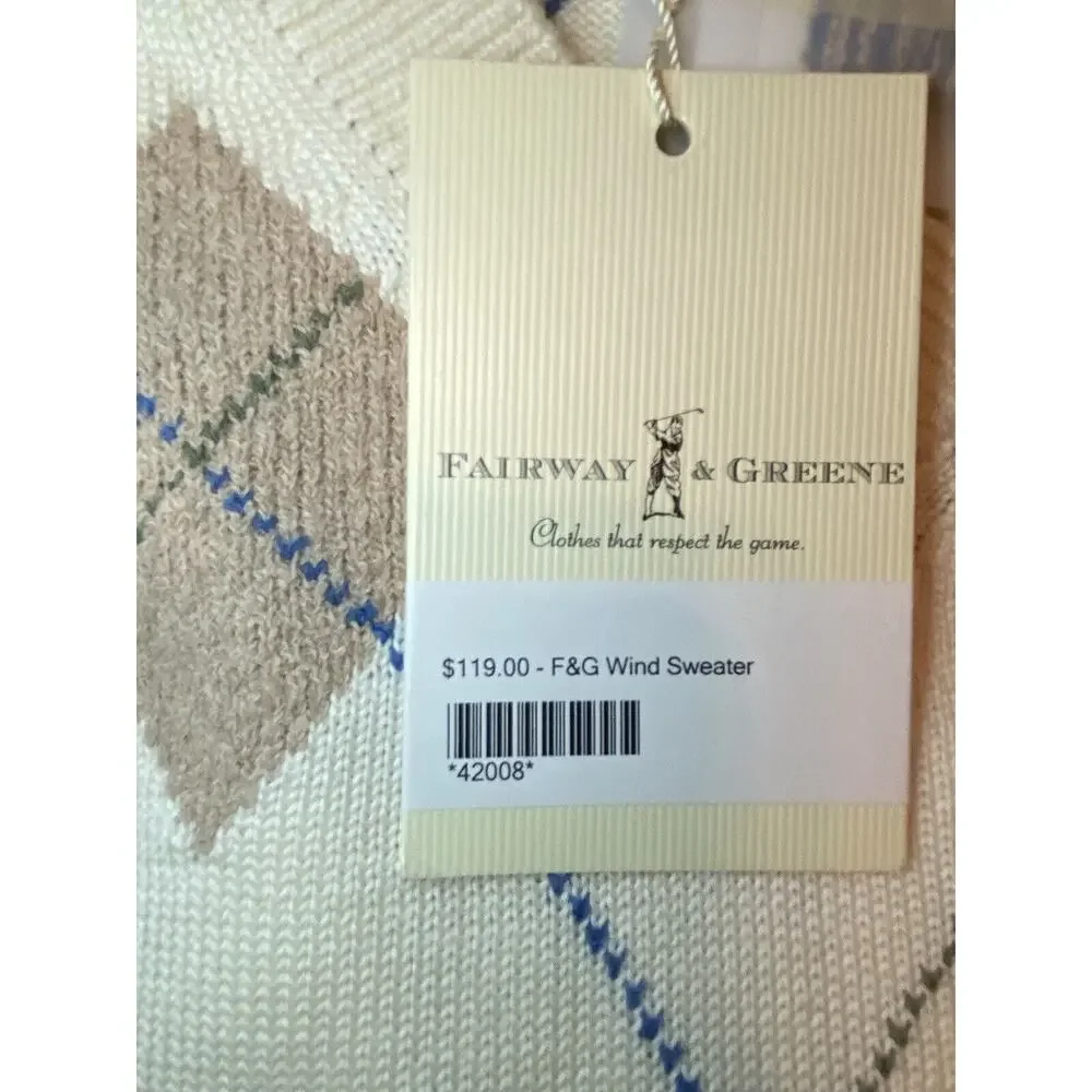Fairway & Greene Argyle Pima Cotton Sweater Vest Mens Ivory L/S Med NEW $119 - Picture 7 of 12